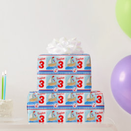 Jungen Name bemalt Segelboot Geburtstagsverpackung Geschenkpapier