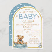 Jungen Nautical Bear In Einem Boot Baby Shower Ein Einladung (Vorne/Hinten)