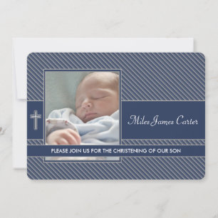 Jungen Navy Blau Foto Taufe Einladung