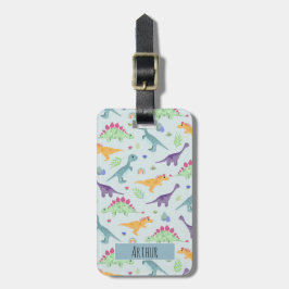 Jungen Niedlich Blue Dinosaurier Muster Name Kinde Gepäckanhänger