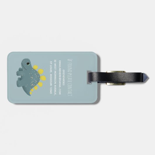 Jungen Niedlich Blue Dinosaurier Muster Name Kinde Gepäckanhänger (Rückseite horizontal)