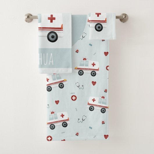 Jungen Niedlich Blue Paramedic Ambulance Pattern K Badhandtuch Set (Insitu)