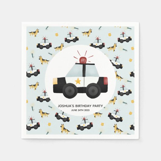 Jungen Niedlich Blue Police Car Kleinkind Happy Ge Serviette (Vorderseite)