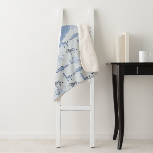 Jungen Niedlich Blue Safari Tiere Muster Kinder Sherpadecke (Beispiel)