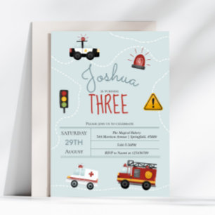 Jungen Niedlich Blue Transport Kleinkind Geburtsta Einladung