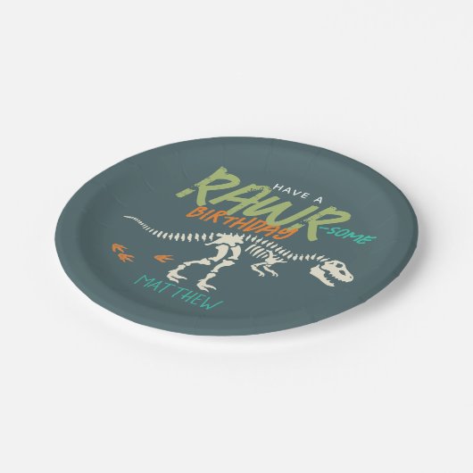 Jungen Niedlich Dinosaur Dig Fossil Kindergeburtst Pappteller (Schrägansicht)