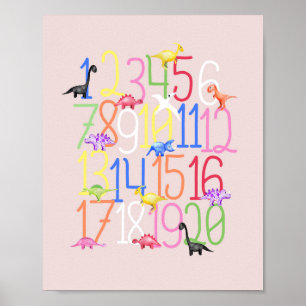 Jungen Niedlich Dinosaurier 1-20 Kids Numbers Kind Poster