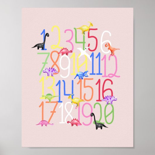 Jungen Niedlich Dinosaurier 1-20 Kids Numbers Kind Poster (Vorne)