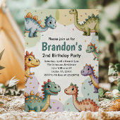Jungen Niedlich Dinosaurier 2. Geburtstag Einladung