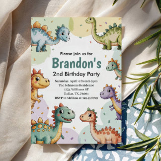 Jungen Niedlich Dinosaurier 2. Geburtstag Einladung