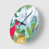 Jungen Niedlich Dinosaurier Kinderzimmer Runde Wanduhr (Winkel)