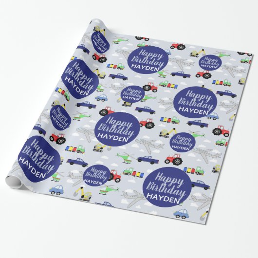 Jungen Niedlich Happy Birthday Car Pattern Kinder Geschenkpapier (Ungerollt)