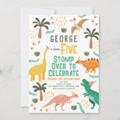 Jungen Niedlich Jungle Dinosaurier Kinder 5. Gebur Einladung (Vorderseite)