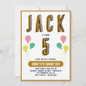 Jungen Niedlich Modernes Gold Thema Kinder 5. Gebu Einladung (Vorderseite)