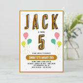 Jungen Niedlich Modernes Gold Thema Kinder 5. Gebu Einladung (Stehend Vorderseite)