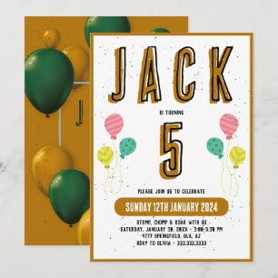 Jungen Niedlich Modernes Gold Thema Kinder 5. Gebu Einladung