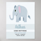 Jungen Niedlich Safari Elephant Birth Stats Baby K Poster (Vorne)