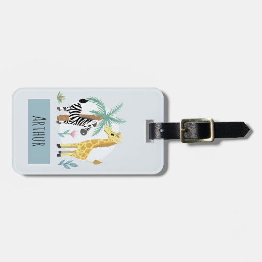 Jungen Niedlich Safari Tiere Giraffe Name Kinder Gepäckanhänger (Vorderseite horizontal)