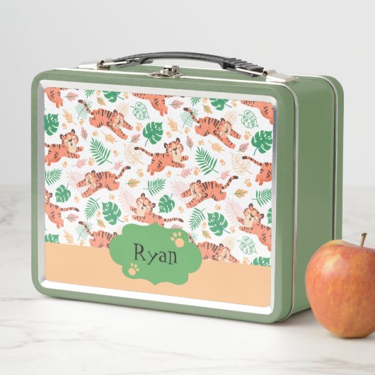 Jungen Niedlich Tiger Wild Jungle Safari mit Namen Metall Brotdose (Beispiel)