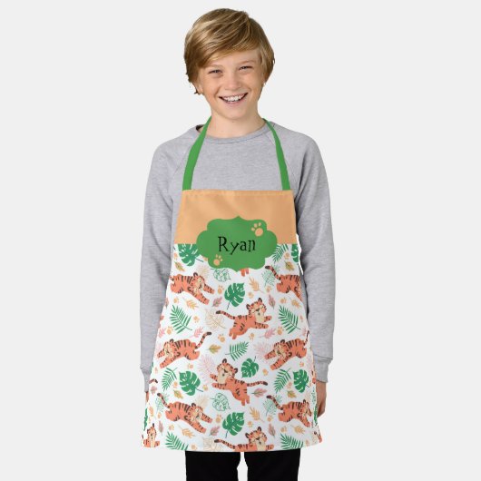 Jungen Niedlich Tiger Wild Jungle Safari mit Namen Schürze (Getragen)