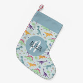 Jungen Niedlich und Fun Blue Dinosaur Muster Kinde Kleiner Weihnachtsstrumpf (Vorderansicht (hängend))