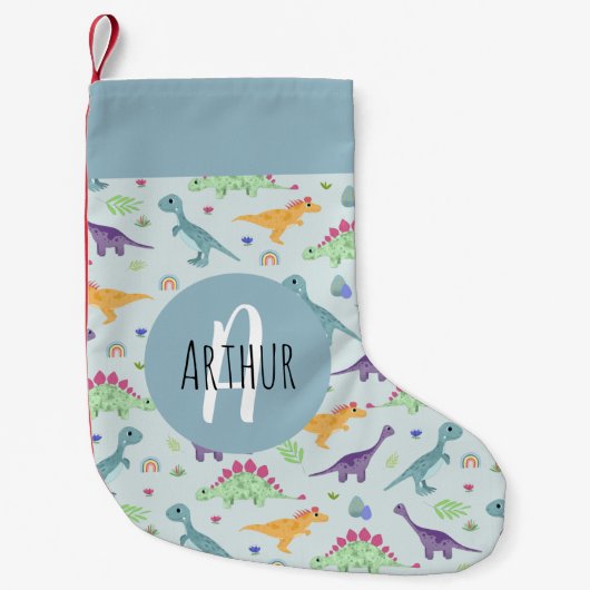 Jungen Niedlich und Fun Blue Dinosaur Muster Kinde Kleiner Weihnachtsstrumpf (Vorderseite)