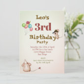 Jungen Niedliche Age Mouse Ladybug Balloons Geburt Einladung (Stehend Vorderseite)