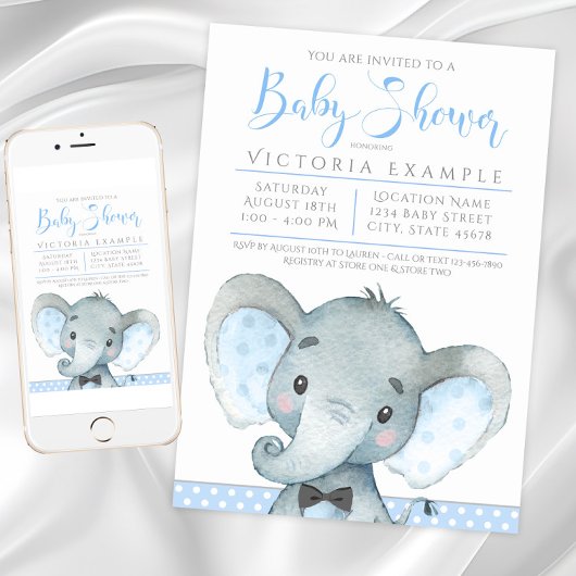Jungen Niedliche Elephant Baby Shower Einladungen