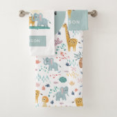 Jungen Niedliche Jungle Safari Tiere Zebra Giraffe Badhandtuch Set (Insitu)