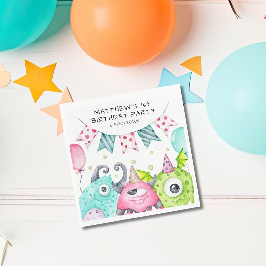 Jungen Niedliche Monster Personalisiert Geburtstag Serviette