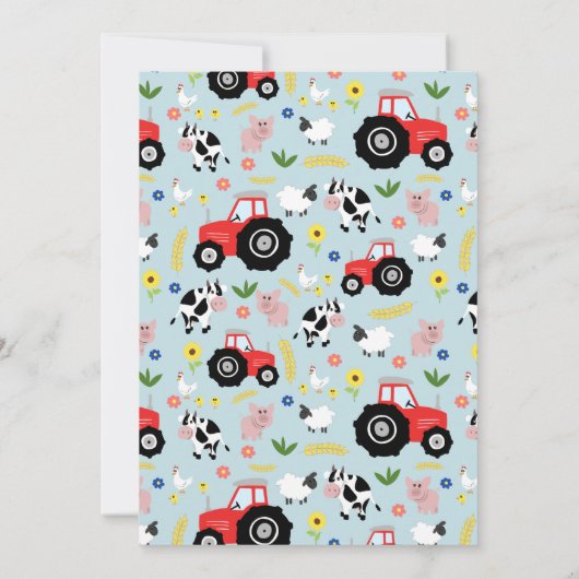 Jungen Niedliche rustikale Farm Red Traktor Baby D Einladung (Rückseite)
