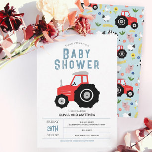 Jungen Niedliche rustikale Farm Red Traktor Baby D Einladung