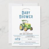 Jungen Niedliche rustikale Farm Traktor Babydusche Einladung (Vorderseite)