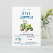 Jungen Niedliche rustikale Farm Traktor Babydusche Einladung (Stehend Vorderseite)