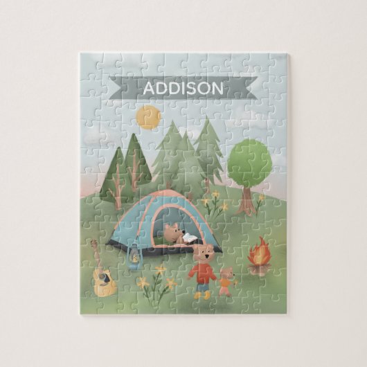 Jungen Niedliche Waldbärenwälder Camping Kinder Puzzle (Vertikal)