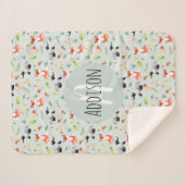 Jungen Niedliche Waldtiere Muster Fox & Name Kinde Sherpadecke (Vorderseite (Horizontal))
