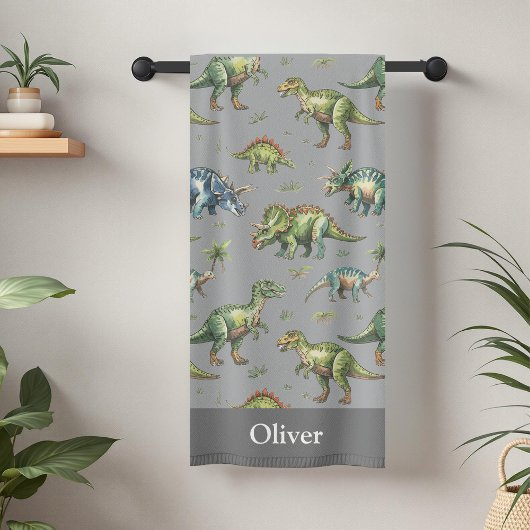 Jungen Niedliche Wasserfarbe Dinosaurier & Name Ki Badehandtuch