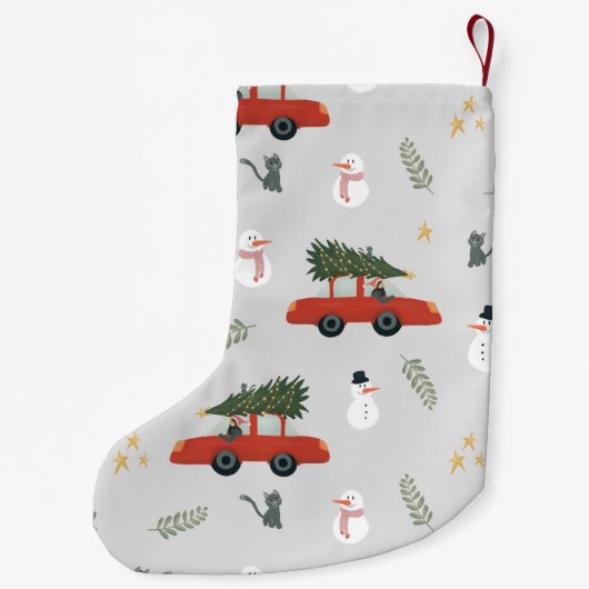 Jungen Niedliche Weihnachtsbaumwagen und Katzen Ki Kleiner Weihnachtsstrumpf (Rückseite)