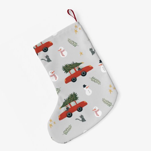 Jungen Niedliche Weihnachtsbaumwagen und Katzen Ki Kleiner Weihnachtsstrumpf (Rückseite (Hängend))