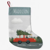 Jungen Niedliche Weihnachtsbaumwagen und Katzen Ki Kleiner Weihnachtsstrumpf (Vorderseite)