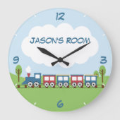 Jungen Niedliche Zughalterung Große Wanduhr (Vorderseite)