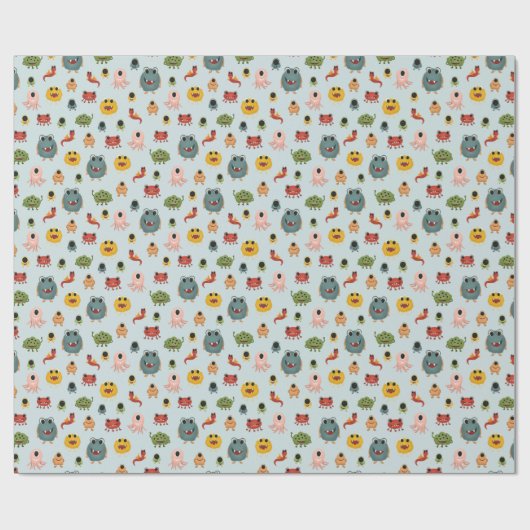 Jungen Niedlicher farbenfroher Monster-Kindergebur Geschenkpapier (Flach)