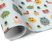 Jungen Niedlicher farbenfroher Monster-Kindergebur Geschenkpapier (Rolleneckpunkt)