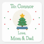 Jungen Niedlicher festlicher Schneeglobe Custom Ho Quadratischer Aufkleber (Vorderseite)