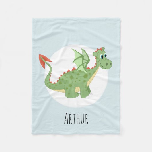 Jungen Niedlicher Green Dragon Cartoon mit Name Ki Fleecedecke (Vorderseite)