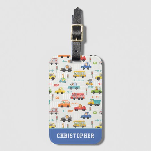 Jungen Niedlicher Transportwagenmuster Personalisi Gepäckanhänger (Vorderseite Vertikal)