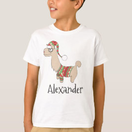 Jungen Niedlicher Weihnachtslama und Name T-Shirt