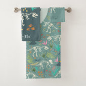 Jungen Niedliches Dinosaurier Fossil Muster & Mono Badhandtuch Set (Insitu)