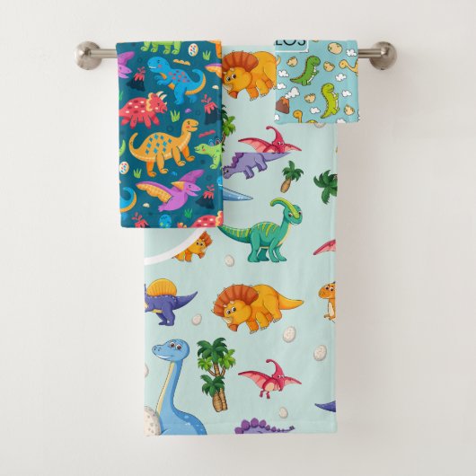 Jungen Niedliches Dinosaurier-Muster und Name Kind Badhandtuch Set (Insitu)