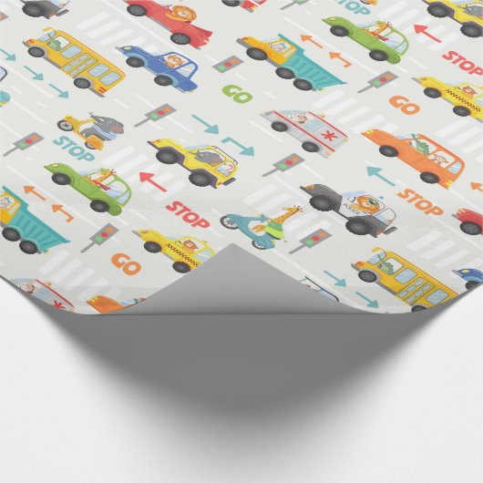 Jungen Niedliches Transportfahrzeug farbenfrohe Mu Geschenkpapier (Ecke)